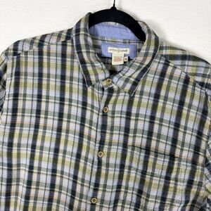 Carbon 2 Cobalt Mens M Gray Green Plaid Cotton Flannel Button Down Shir